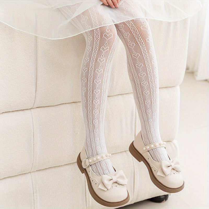 Girls Heart Pattern Hollow Pantyhose Princess Tights Leggings