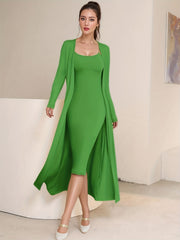  Solid Cami Dress & Cardigan Two Piece Set