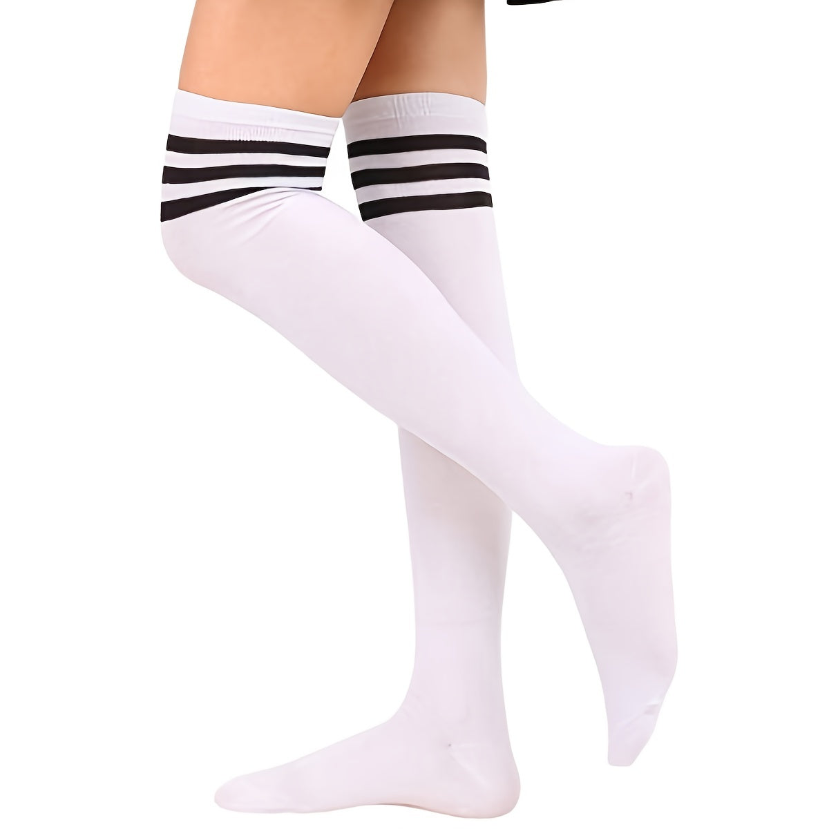Striped High Thigh Socks Classic College Style Over The Knee Socks