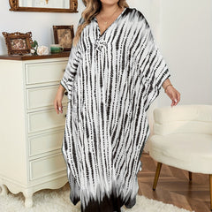  Tie Dye Striped Batwing Sleeve Maxi Cover Up Dress