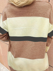  Colorblock Knit Cardigan Long Sleeve Stretch Sweater