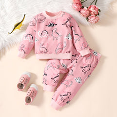 2pcs Baby Girls Dinosaur Print Top & Pant Set Kids Clothes