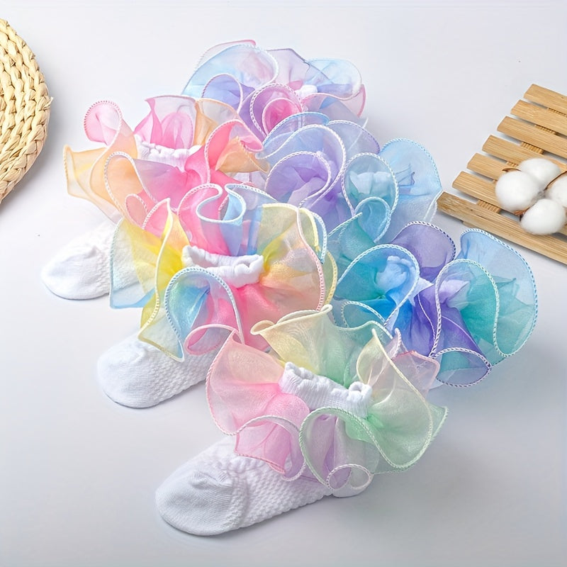 Girls Rainbow Double Layer Lace Ruffle Princess Socks