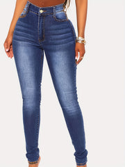 Mid Waist Skinny Jeans Slim Fit Slash Pockets Mid Stretch