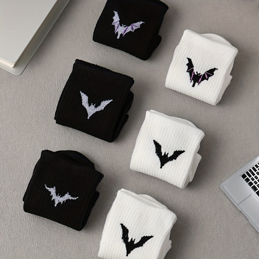 6 Pairs Bat Print Socks Women's Mid Tube Stockings