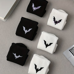 6 Pairs Bat Print Socks Women's Mid Tube Stockings