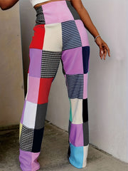  Patchwork Print High Rise Straight Leg Leggings