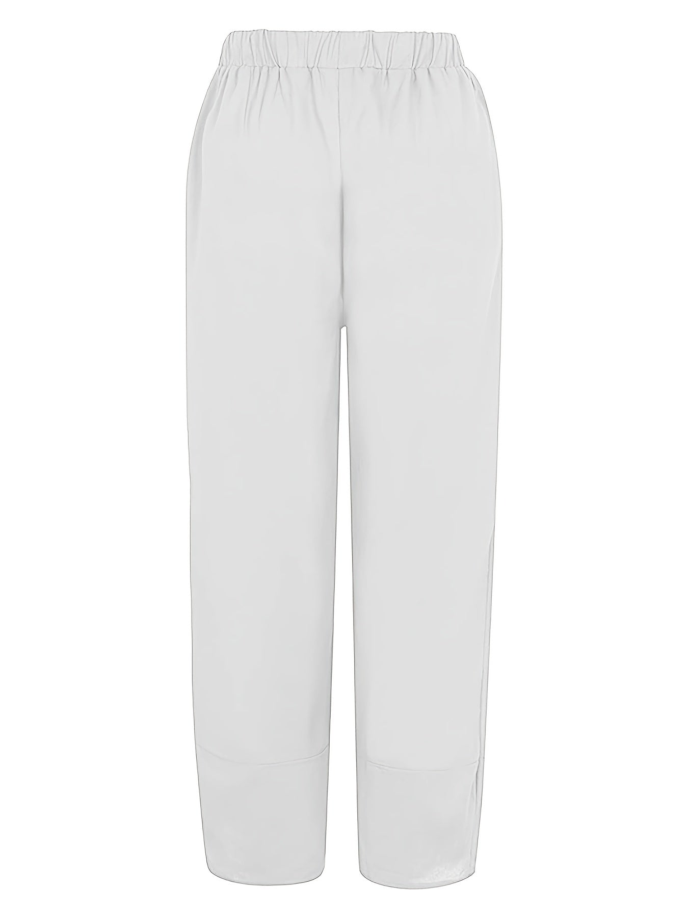 Solid Elastic Waist Pants Casual Loose Beach Pants With Pockets
