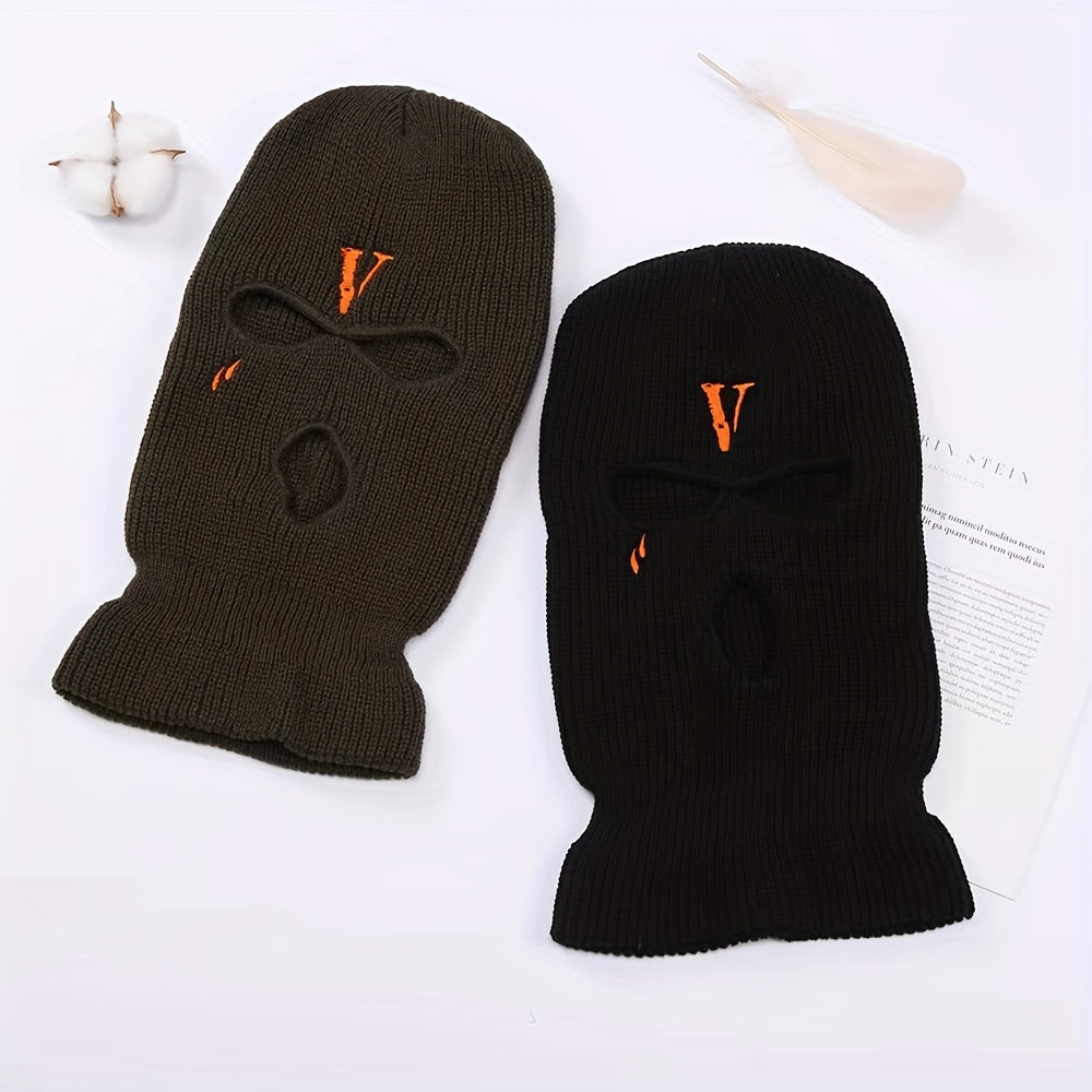 Letter V Embroidery Ski Mask Winter Balaclava Hat Neck Protection