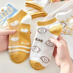 5 Pairs Cartoon Print Low Cut Ankle Socks Women's Stockings
