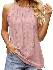  Eyelet Embroidery Halter Neck Tank Top