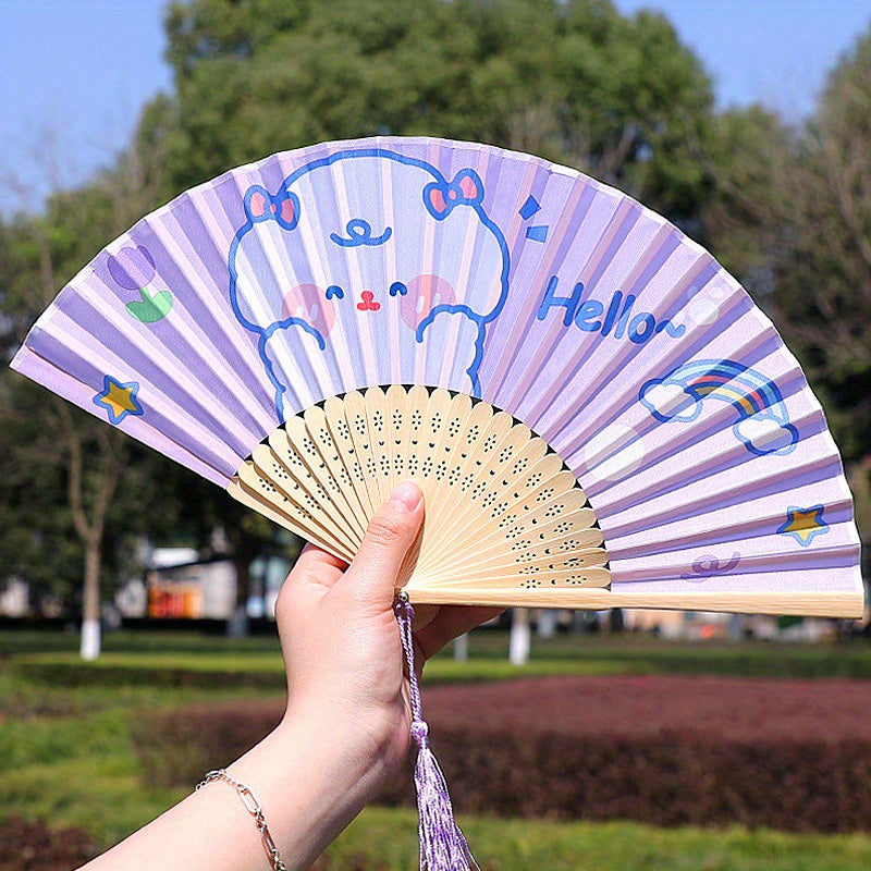 Cartoon Pattern Folding Fan Cloth Fan Girl's Birthday Party Accessories