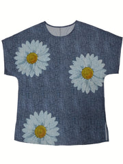  Daisy Print Drop Shoulder Blouse