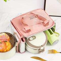 Pink Insulated Lunch Bag Reusable Leak Proof Bento Box with Adjustable Strap