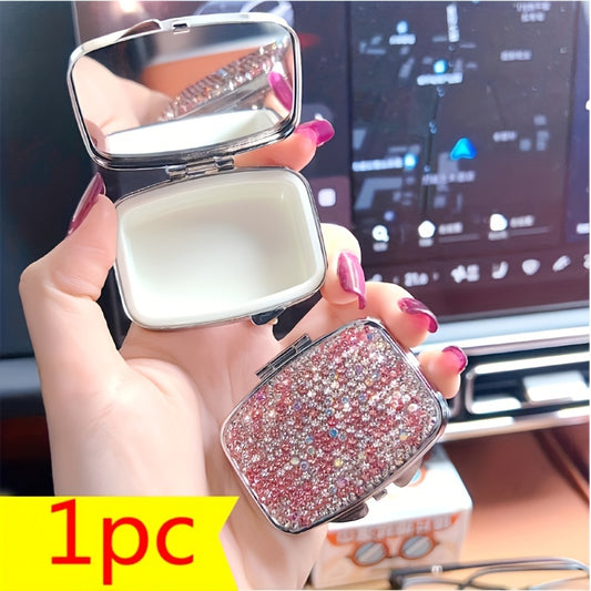 Pink Diamond Studded Mini Medicine Box Rhinestone Pill Storage