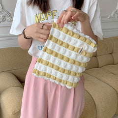 Seersucker Striped Cosmetic Bag Large Capacity Travel Toiletry Pouch
