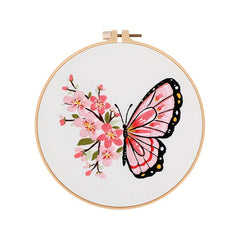 DIY Embroidery Kit Flower Butterfly Pattern Decoration Printed Fabrics Threads