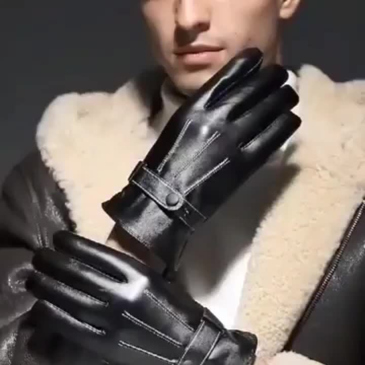 Winter Thick PU Leather Gloves For Men - Cycling Skiing Warm Glove