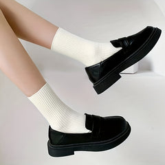 3 Pairs Solid Ribbed Socks Women's Stockings