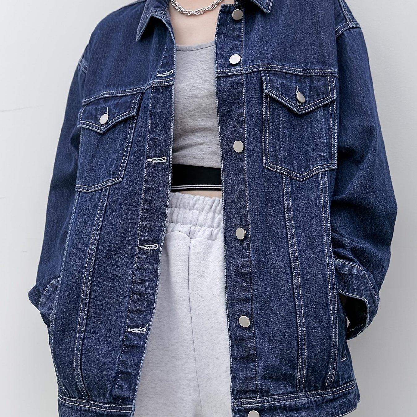 Women's Long Sleeves Denim Jacket Single Breasted Button Flap Pockets Lapel Coat