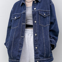 Women's Long Sleeves Denim Jacket Single Breasted Button Flap Pockets Lapel Coat