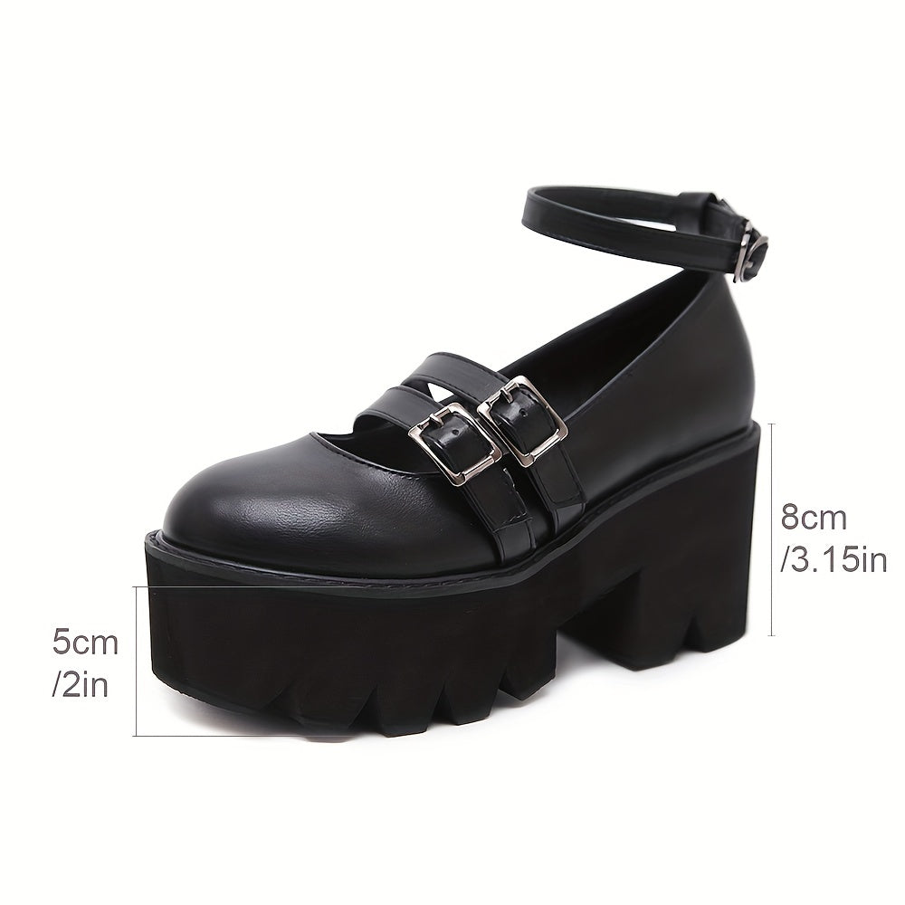 Chunky Heel Platform Shoes Closed Toe Strap Comfortable Walking Shoes