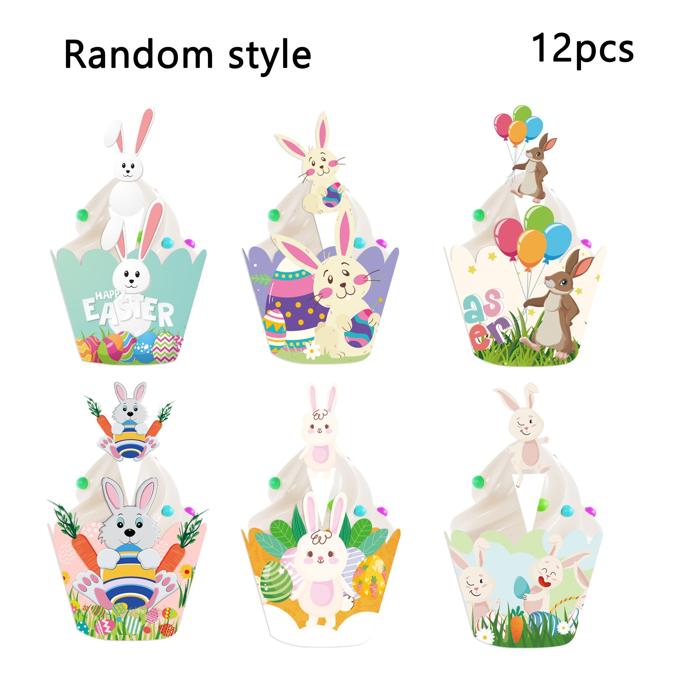 Rabbit Cake Border Paper Cupcake Decoration Easter Theme Birthday Party Flag