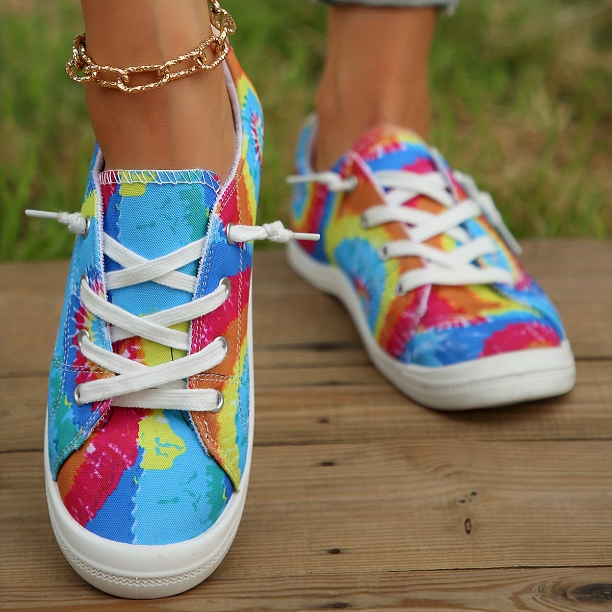 Women's Tie Dye Canvas Sneakers Low Top Flat Shoes