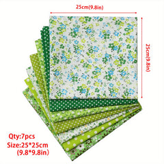7pcs Green Fat Quarters Fabric Bundle Set