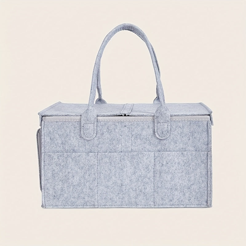 Foldable Flip Top Felt Mommy Diaper Storage Bag with Multiple Compartments