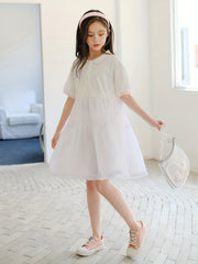 Girls' Cotton Polo Dress Short Sleeve Button Up Casual One Piece