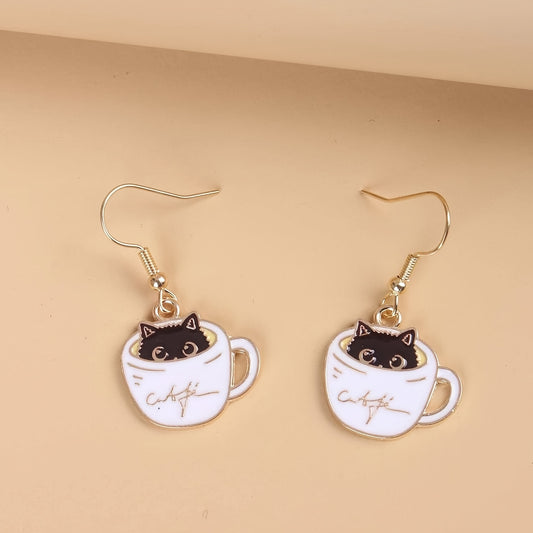 Teacup Cat Earrings Lovely Kitty In A Coffee Cup Accessories