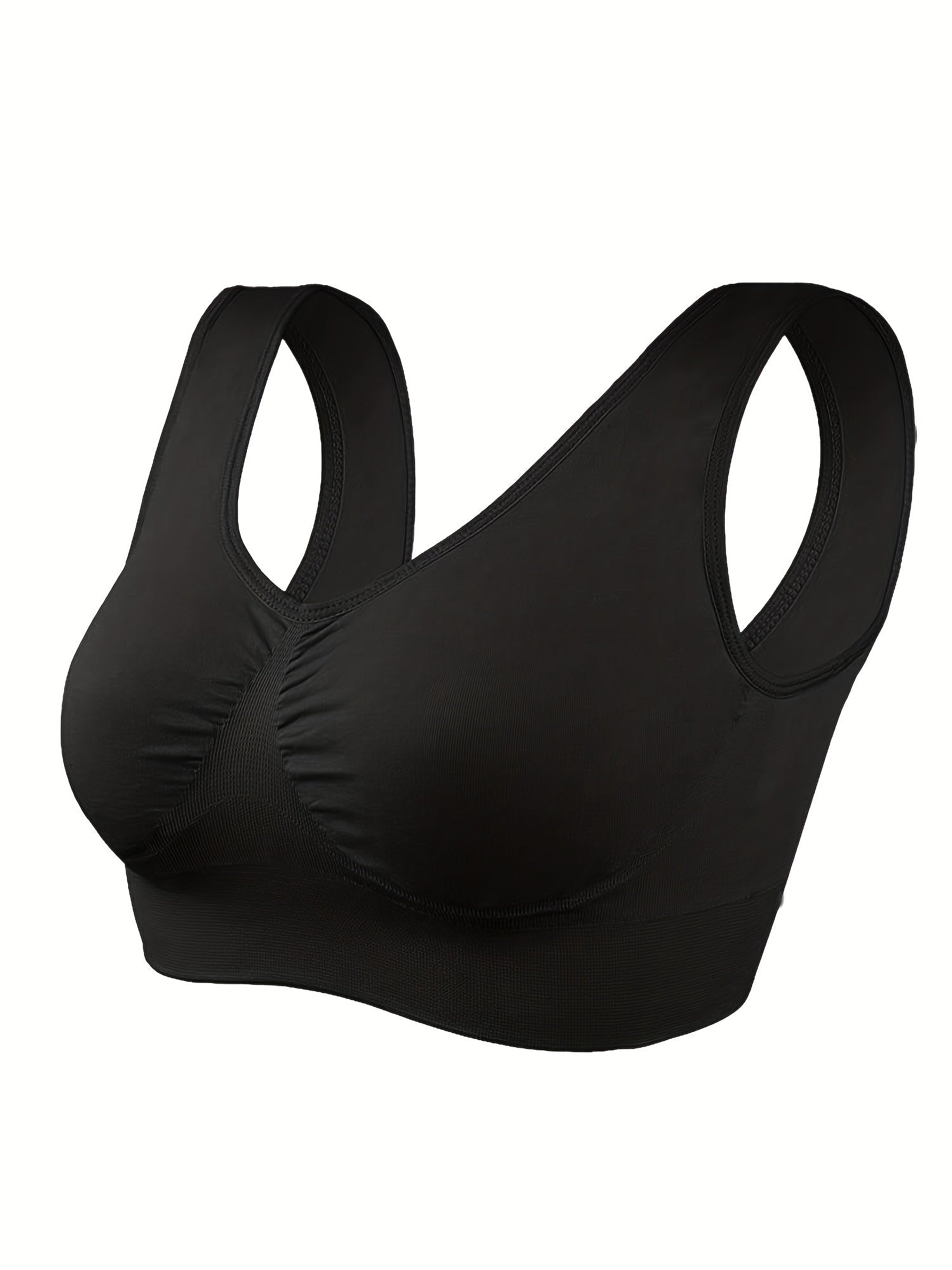  Sports Bra Women's Plus Solid Round Neck Full Coverage Seamless Medium