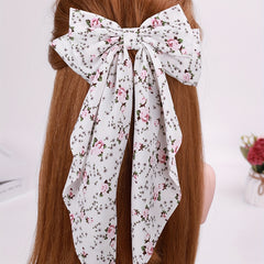 Floral Bow Hair Clip French Barrette Long Tail Non Slip Decoration
