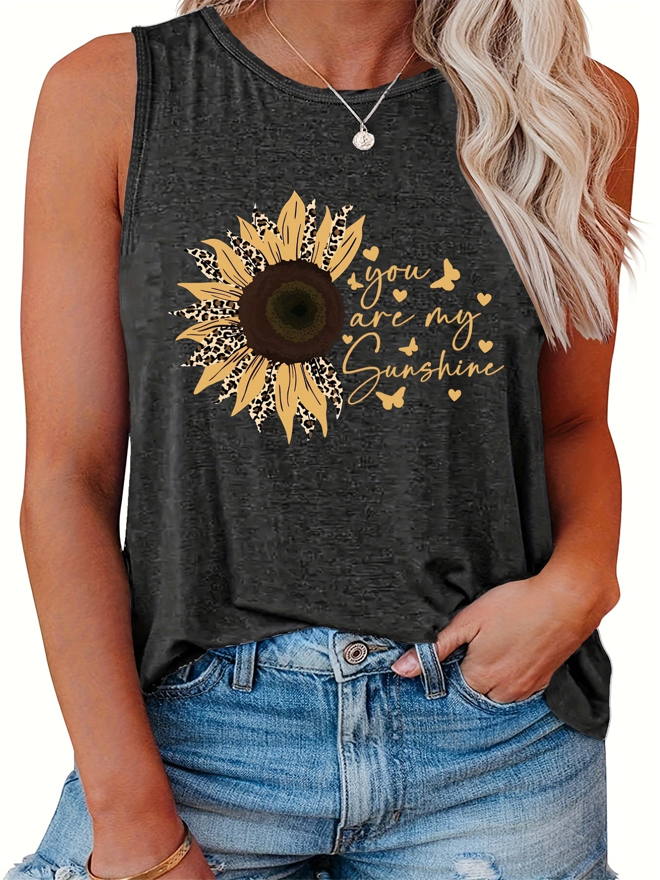  Sunflower Print Tank Top