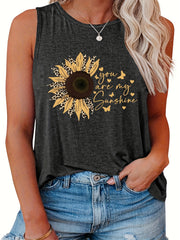  Sunflower Print Tank Top