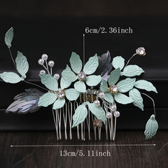 Green Leaf Hairpins Wedding Hair Accessories Crystal Hair Comb