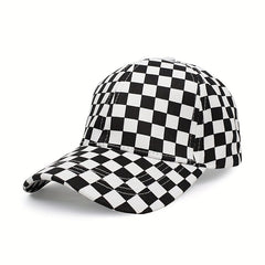 Men's Checkerboard Baseball Cap Soft Top Summer Sun Hat