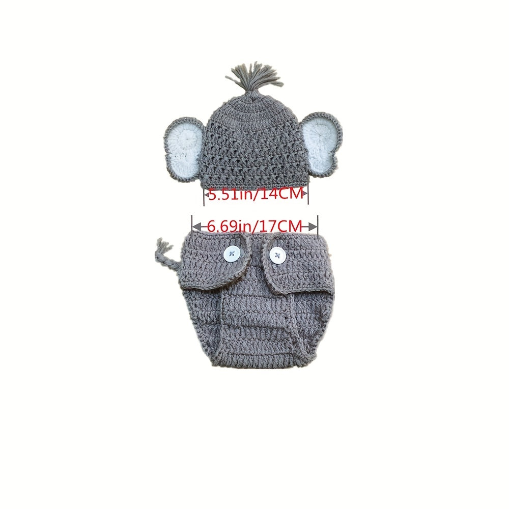 Newborn Baby Elephant Knit Crochet Hat Shorts Set Costume Photography Prop