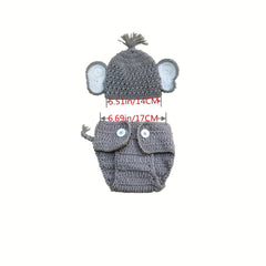 Newborn Baby Elephant Knit Crochet Hat Shorts Set Costume Photography Prop