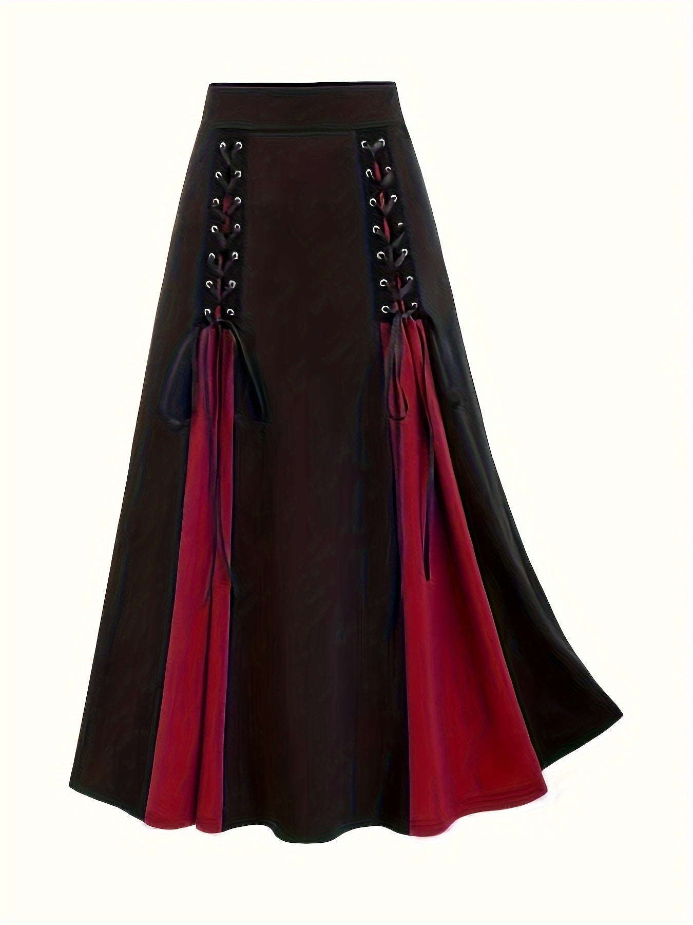  Colorblock Grommet Lace Up A-line Skirt