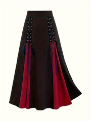  Colorblock Grommet Lace Up A-line Skirt