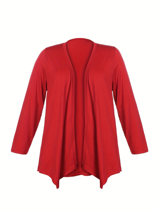  Solid Long Sleeve Open Front Cardigan