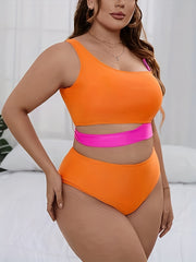  Colorblock Cut Out Bikini Set, Bra & Panty Swimsuit 2 Piece