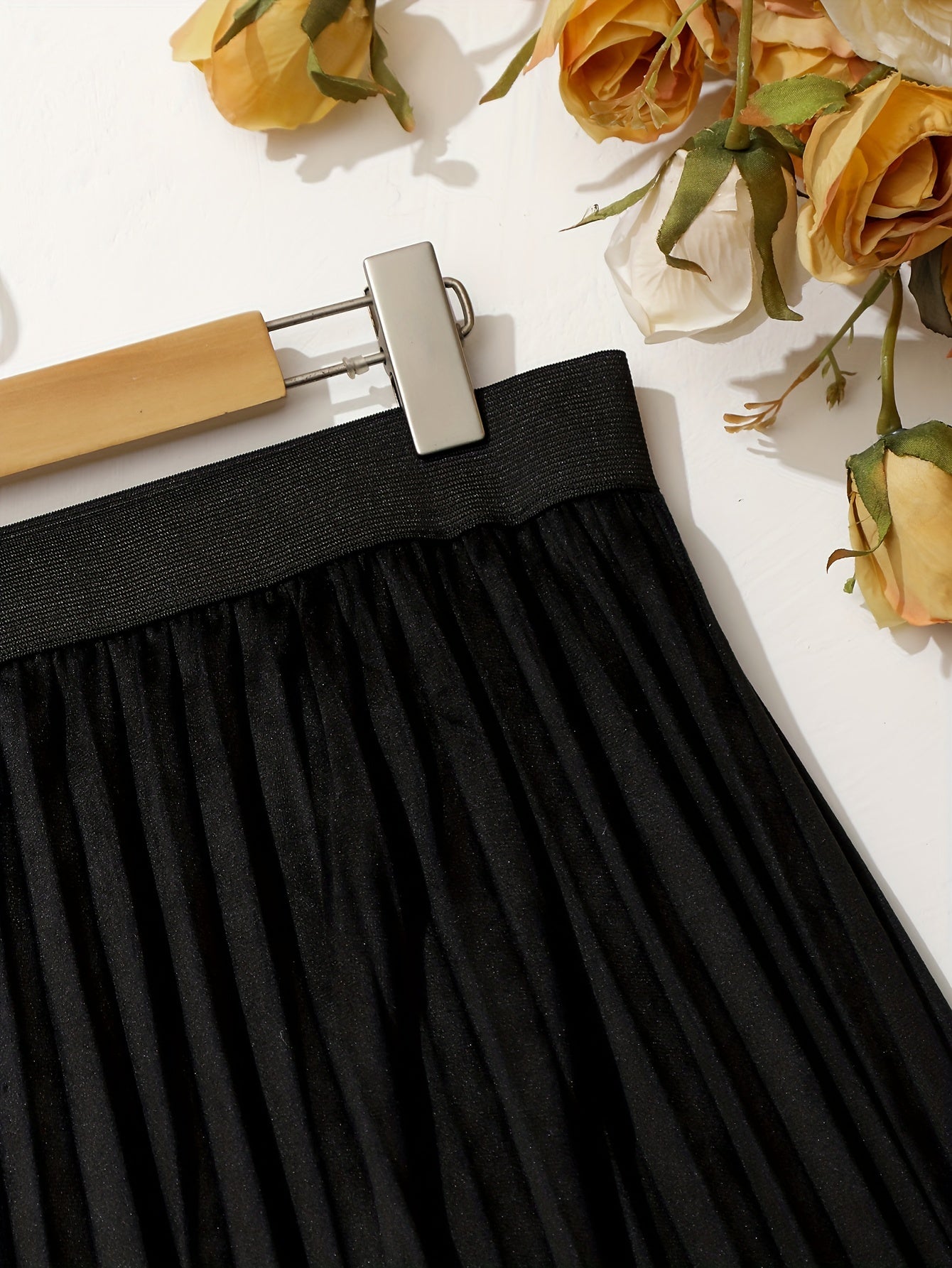  Lace Trim Maxi Skirt High Rise Elastic Waist