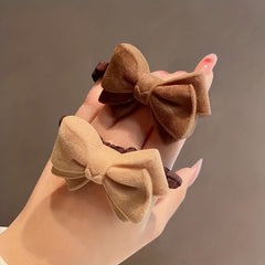 4pcs Flocking Bow Knot Heart Shape Scrunchie Hair Rope Bun Accessory