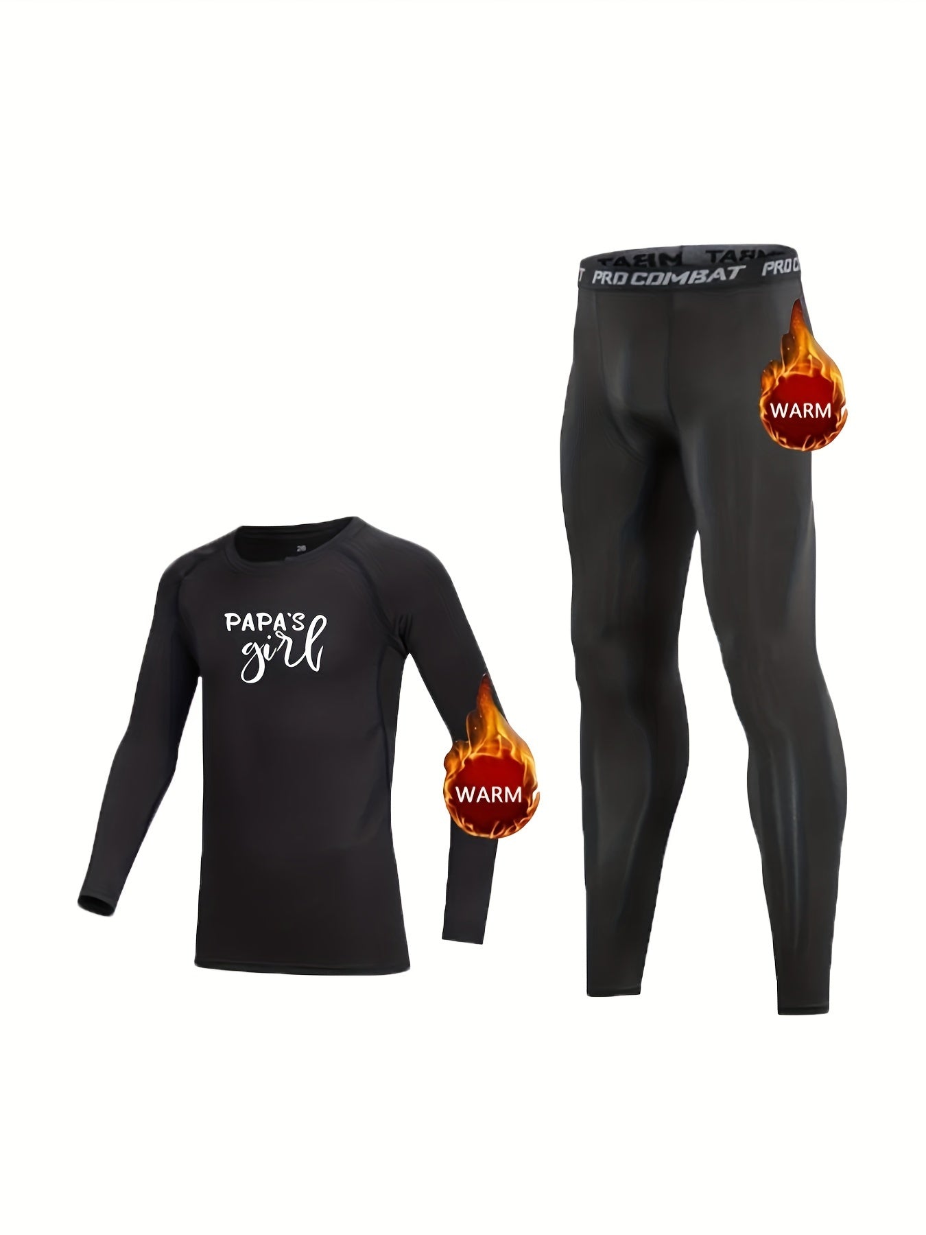 2pcs Toddler Fleece Compression Sets PAPA'S GIRL Print Crew Neck Matching Pants