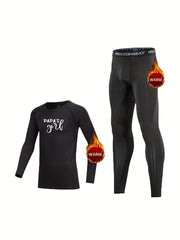 2pcs Toddler Fleece Compression Sets PAPA'S GIRL Print Crew Neck Matching Pants