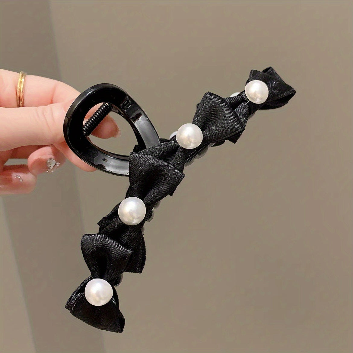 Sweet Bow Faux Pearl Hair Claw for Women Girls