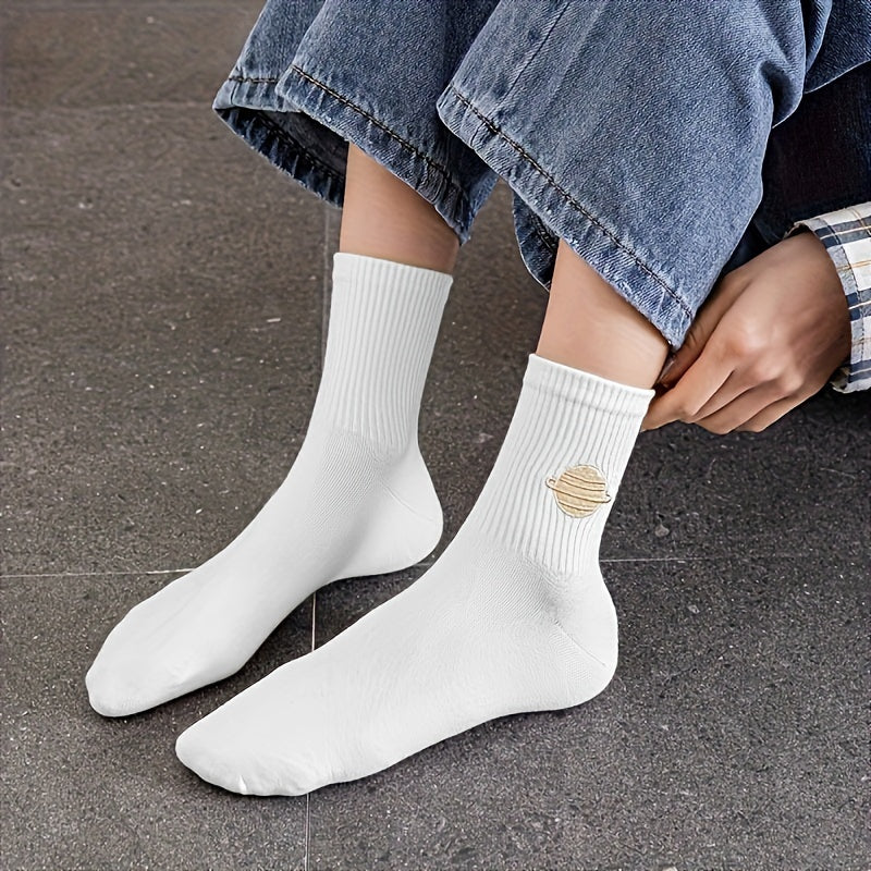 10 Pairs Letter & Moon Print Socks Breathable Women's Stockings